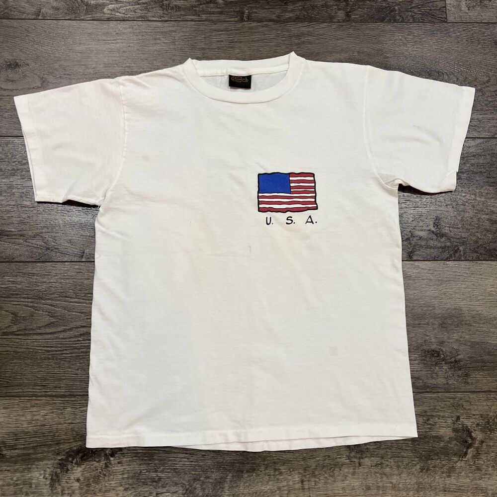 Vintage 90s Changes Tag American Flag USA T-Shirt Size Large Tee Single Stitch